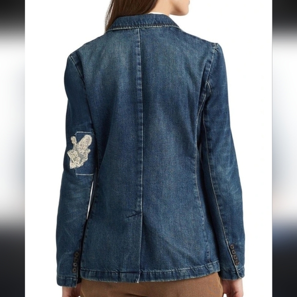 NWT Lauren RL Blue Lace Patchwork Indigo Denim Buttoned Jacket 16W - Picture 5 of 9